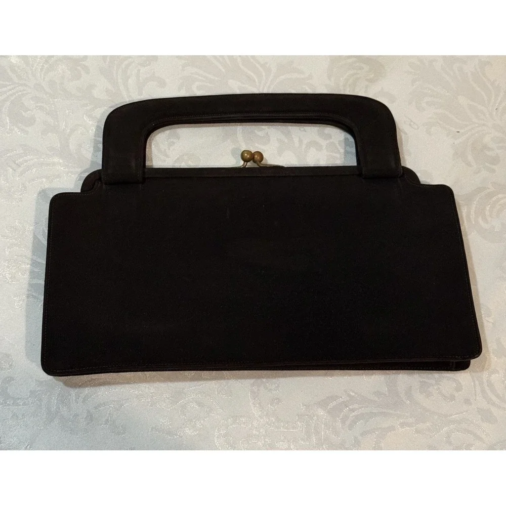 Vintage Koret Koretolope D Brown Kid Suede cut-out top handle Silk Coin‎ Bag